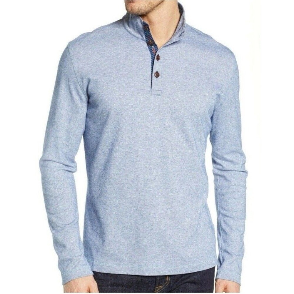 ROBERT GRAHAM MEN’S MEDIUM LEONARD CLASSIC FIT PIQUE HENLEY BLUE CLASSIC‎